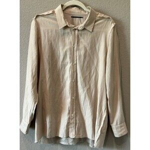 BRAZEAU TRICOT Women’s Sz 3 Light Champagne Boyfriend Long Silk Blend Top